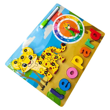 Creations Montessori Toy Preschool Alphabet Animal Puzzle With Clock & Marker