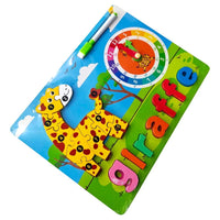 Creations Montessori Toy Preschool Alphabet Animal Puzzle With Clock & Marker