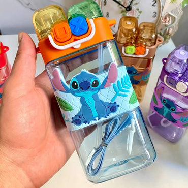 Water And Juice Bottle With Two Different Drinking Nozzles With Straw And Rope 500 ML