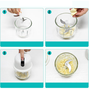 (Net) USB Rechargeable Home Electric Onion Chopper Stainless Steel Blades