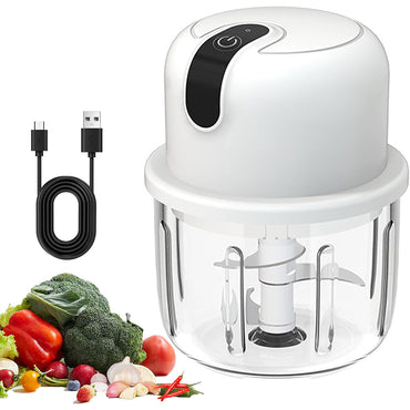 (Net) USB Rechargeable Home Electric Onion Chopper Stainless Steel Blades
