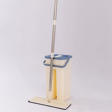 (Net) Household Cleaning Tool Wet Dry Hand-Free Mop Bucket Set With Plastic Basket Cloth Material