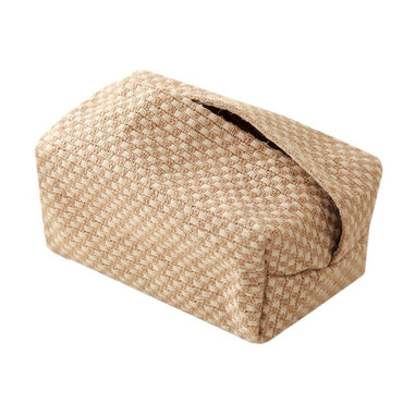 Japanese Style Organic Long Lattice Linen Tissue Box Napkin Cover