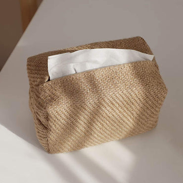 Japanese Style Organic Long Lattice Linen Tissue Box Napkin Cover