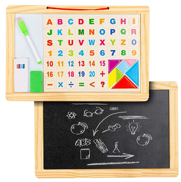 Magnetic Double Sided Wooden Board Alphabets Numbers & Arithmetic Symbols