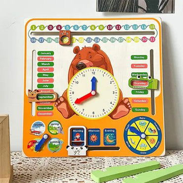 Wooden Bear Multifunctional Calendar Clock