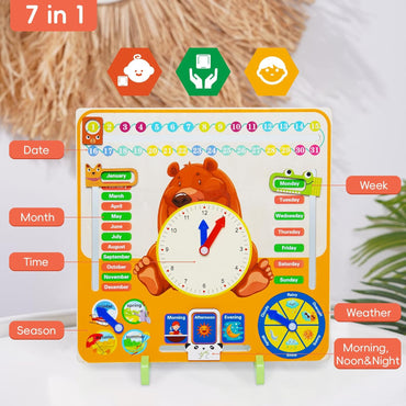 Wooden Bear Multifunctional Calendar Clock