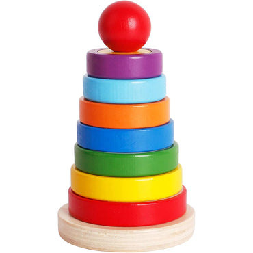 Wooden Toys Rainbow Tower Sorting Stacking Rings Building Puzzles