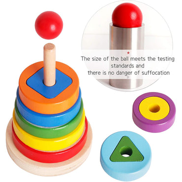 Wooden Toys Rainbow Tower Sorting Stacking Rings Building Puzzles