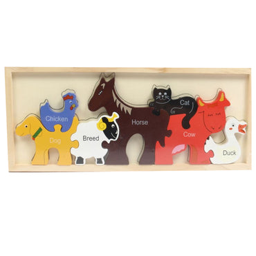 Wooden Puzzle Game With Wooden Illustrations And Farm Animal Design