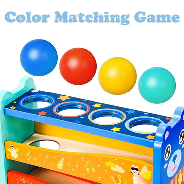 Baby Wooden Hammer Bench Toy With 4 Balls And A Hammer