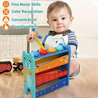 Baby Wooden Hammer Bench Toy With 4 Balls And A Hammer