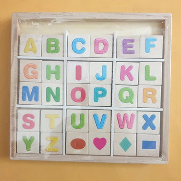 Wooden Abacus Counting Rack With Capital Alphabets Blocks