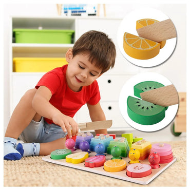 Wooden Puzzle Blocks Fishing Fruits For Cutting With Magnet