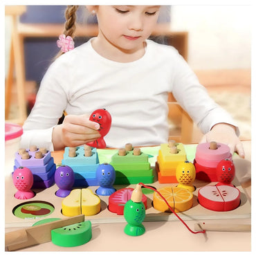 Wooden Puzzle Blocks Fishing Fruits For Cutting With Magnet