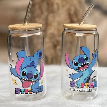 Stitch Glass Cup With Straw