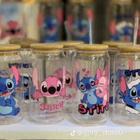 Stitch Glass Cup With Straw