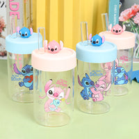 Stitch Glass Bottle With Straw