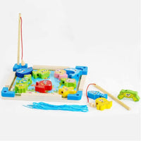 Wooden Toys 2 In1 Magnetic Fishing Game With Lacing