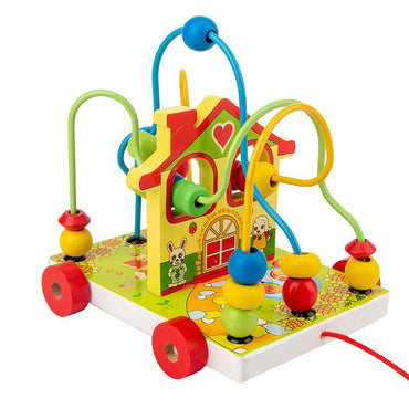 Wooden Beads Pull Labyrinth Stringing String Toy Car