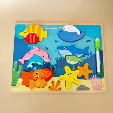 Puzzle Board 2 In 1 Wooden Educational With Marker
