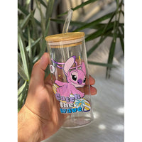 Stitch Glass Cup With Straw