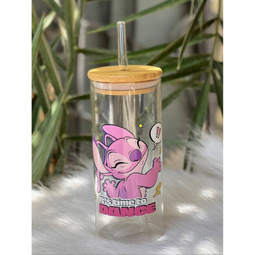 Stitch Glass Cup With Straw