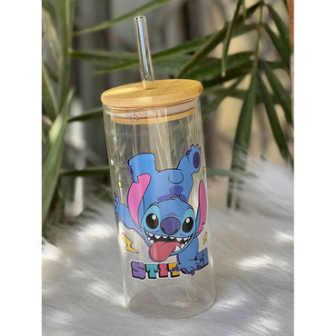 Stitch Glass Cup With Straw