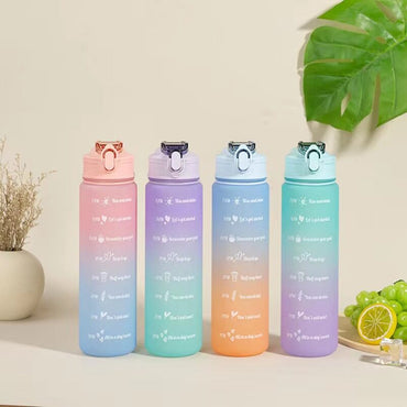 **(NET)** Sport Plastic Water Bottle with Straw Leak Proof Motivational Fitness Drink for Gym 800ml / KN-641