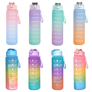 **(NET)** Sport Plastic Water Bottle with Straw Leak Proof Motivational Fitness Drink for Gym 800ml / KN-641