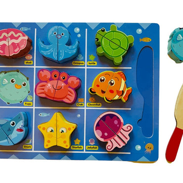 Wooden Puzzle Food Cutting Toy With Marker