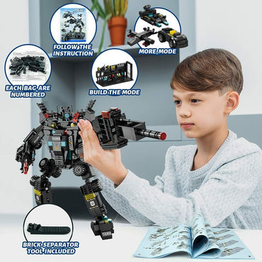 City Swat Special Police Truck Battle Robot Helicopter Army Building Blocks Toys - Unleash Endless Adventures / 408507