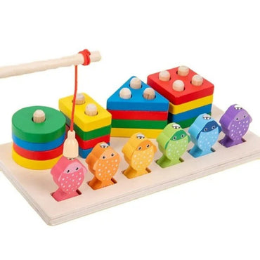 2-in-1 Activity Box Wooden Shape Sorter & Fishing Game