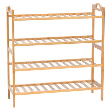 (Net) 4-Layer Red Shoe Shelf - Space-Saving Bamboo Storage for Shoes, Boots, and Plants
