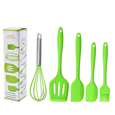 International Premium Silicone Kitchen Utensils Set (5 pcs) in Hygienic Solid Coating Include Silicone Spatula Set, Turner, Brush, Whisk