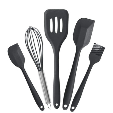 International Premium Silicone Kitchen Utensils Set (5 pcs) in Hygienic Solid Coating Include Silicone Spatula Set, Turner, Brush, Whisk