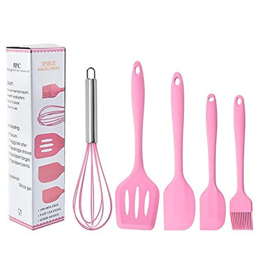 International Premium Silicone Kitchen Utensils Set (5 pcs) in Hygienic Solid Coating Include Silicone Spatula Set, Turner, Brush, Whisk