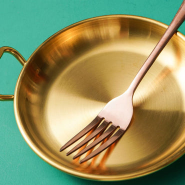Supplies Korean Style Home Tableware Pan Dishes Snack Tray Dessert Plate (17x17x3cm) GOLD