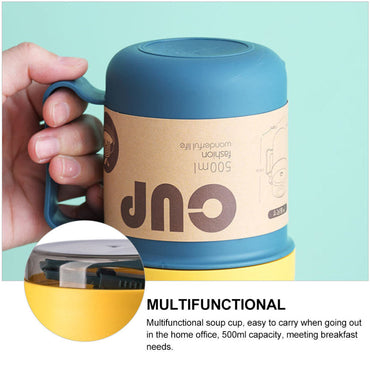(net) Breakfast Stainless Steel Cup Soup Container Yogurt Mug Snack Cup Microwave with Lid Spoon Mug