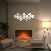(NET) Hexagon Mirror Wall Sticker Art Wall Decor Living Room Mirrored Decorative Sticker 12 Pcs