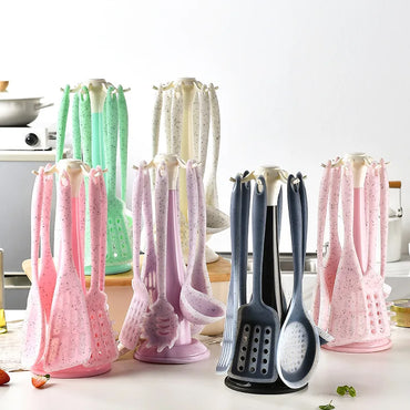(NET) Silicone Cooking Utensil Set With Metal Holder 7 pcs