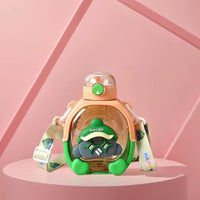 Portable Kids Student Kindergarten School Cute Cartoon Bear Plastic Water Bottle With Straw