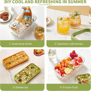 2 Layer Ice Cube Tray with Lid and Bin