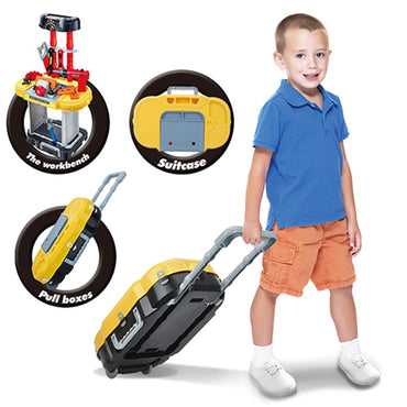 (Net) 3 In 1 Small Engineer Build Beam Workshop Playset With Travel Luggage Trolley For Kids