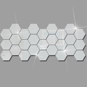(NET) Hexagon Mirror Wall Sticker Art Wall Decor Living Room Mirrored Decorative Sticker 12 Pcs