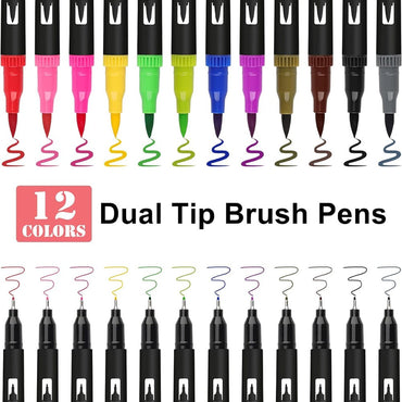 Dual Brush Felt Tip Pen 12 Colors