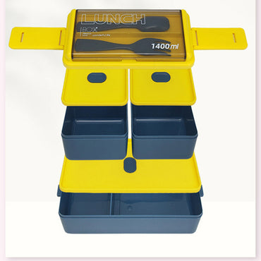 Double Layer Portable Lunch Box With Fork and Spoon Microwave Bento Boxes Dinnerware Set Food Storage Container