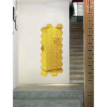 (NET) Hexagon Mirror Wall Sticker Art Wall Decor Living Room Mirrored Decorative Sticker 12 Pcs
