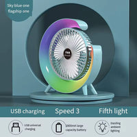 (Net) Powerful 3 Speed With Colorful Light Adjustable Usb Small Charged Cooler Table Cooling Portable Min Fan Rechargeable