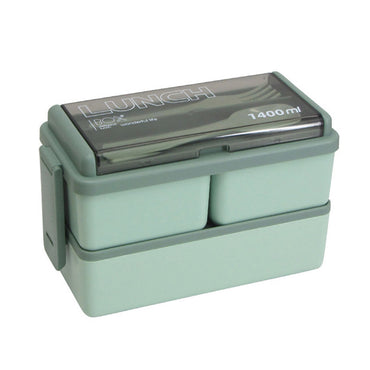 Double Layer Portable Lunch Box With Fork and Spoon Microwave Bento Boxes Dinnerware Set Food Storage Container